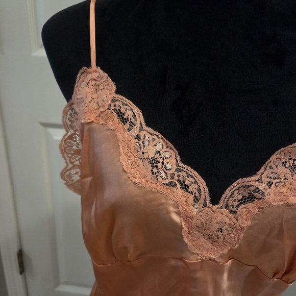 Sunny Taylor Apricot Silk Y2k Babydoll Camisole Tank Top with Lace. Size Large - Picture 8 of 9